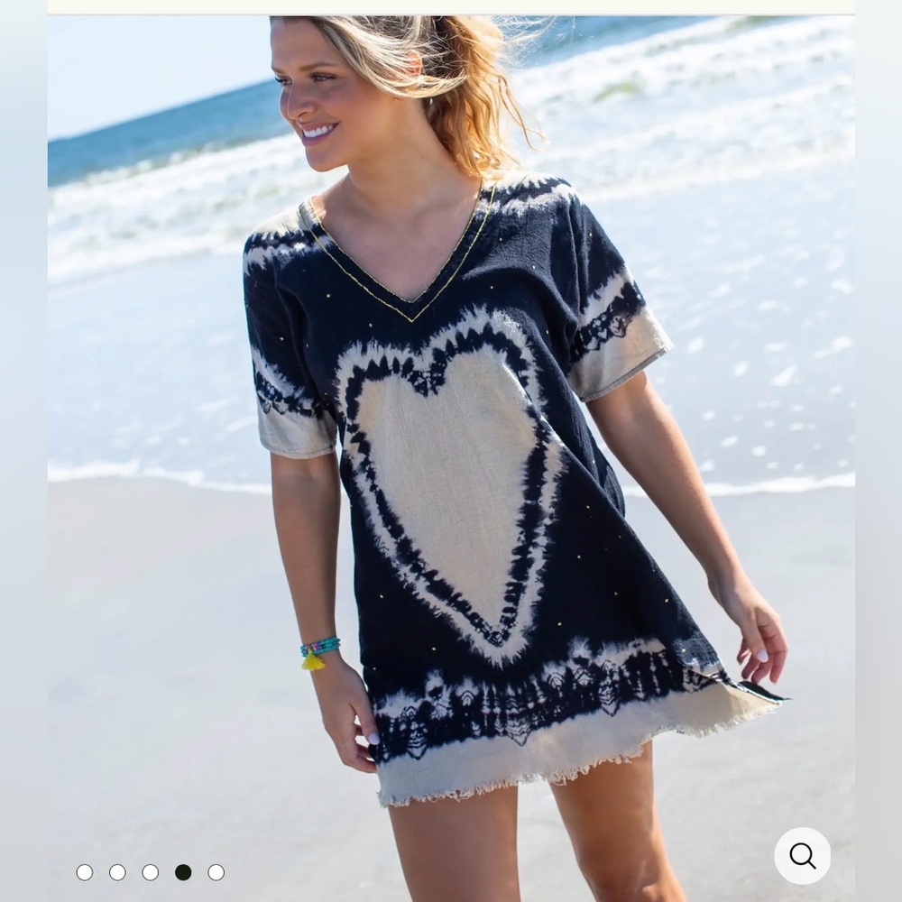 NATURAL LIFE Sayulita Kaftan Cotton Heart Tie Dye Tunic Boho Beach Cover Up OS